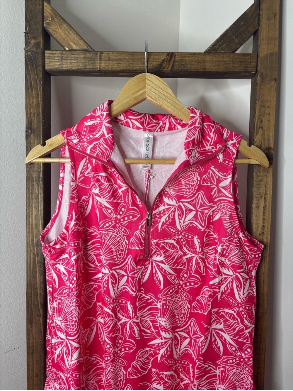 Dear Scarlett Sleeveless Pink Printed Polo Cool Down Dress - Picture 4 of 5